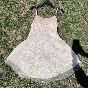 JJ’s House Champagne A-Line Cowl Sequin Homecoming Dress